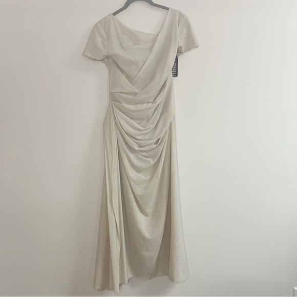 Talbot Runhof Cream draped wool-blend voile midi Dress Size 10 US / 40 D - Picture 2 of 11